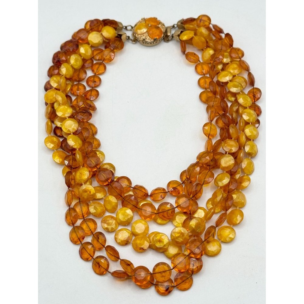 Vintage brown beaded multi strand sequin necklace - Picture 3 of 6